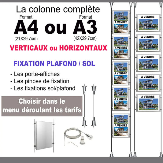 Porte-affiches fixation sol plafond - Enseigne boutique Fabricant d'enseignes lumineuses Porte-affiches fixation sol plafond